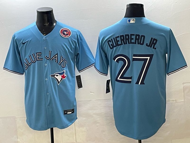 Men 2025 Nike Toronto Blue Jays #27 Guerrero jr Light Blue Game MLB Jersey 06